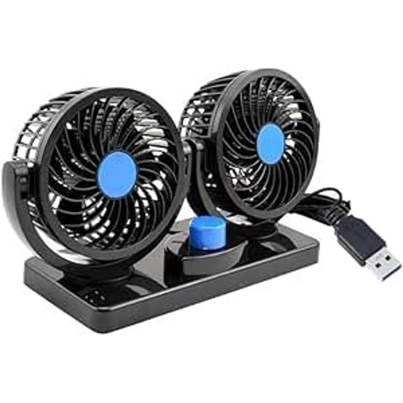ALKAYAN Car Fan 12V 360° Rotatable Dual Head Dual Speed Quiet Powerful Dashboard Air ... - Image 1