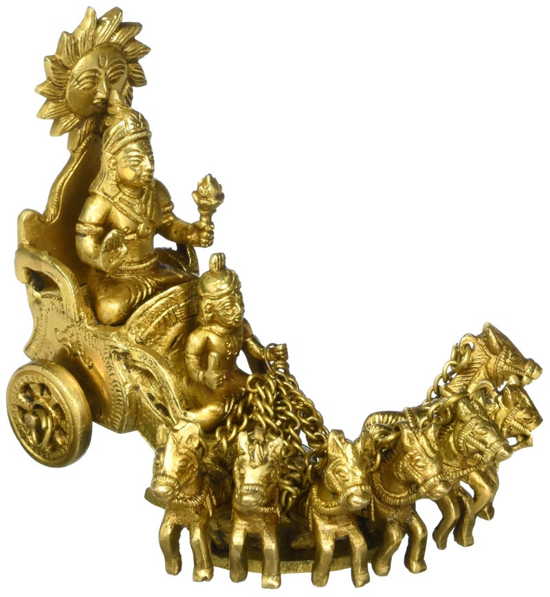 Idol Collections Dattatreya Lord Surya on His Seven Horses Chariot - Brass Statue, Height : 5.5 inches - Image 5