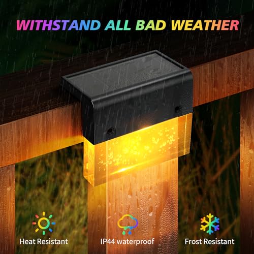 SUNFACE 6 Pack Solar Fence Lights, 2 Lighting Modes Step Lights Outdoor, Acrylic Bubbles LED Super Bright Waterproof Solar Deck Light for Outside Stair Fence Step Pool Backyard Decor (Warm White/7 Color) - Image 2
