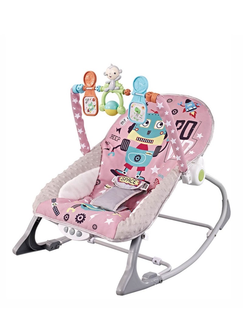 Factory Price Printed Baby Rocker With Soothing Music,  Calm Vibrations and Removable Toys - Space Pink - Image 1
