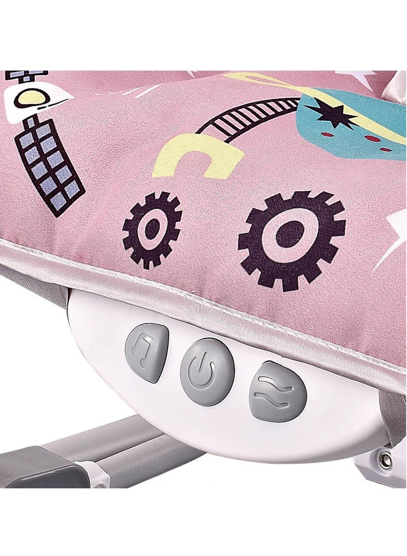 Factory Price Printed Baby Rocker With Soothing Music,  Calm Vibrations and Removable Toys - Space Pink - Image 3