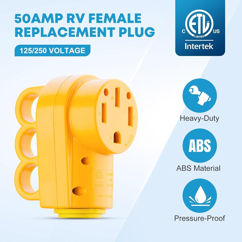 Kohree 50 Amp RV Plug Female, RV Receptacle Heavy Duty Replacement 125/250V, NEMA 14-50R Plug with Ergonomic Grip Handle for RV Camper Caravan Motorhome Van Trailer - Image 3