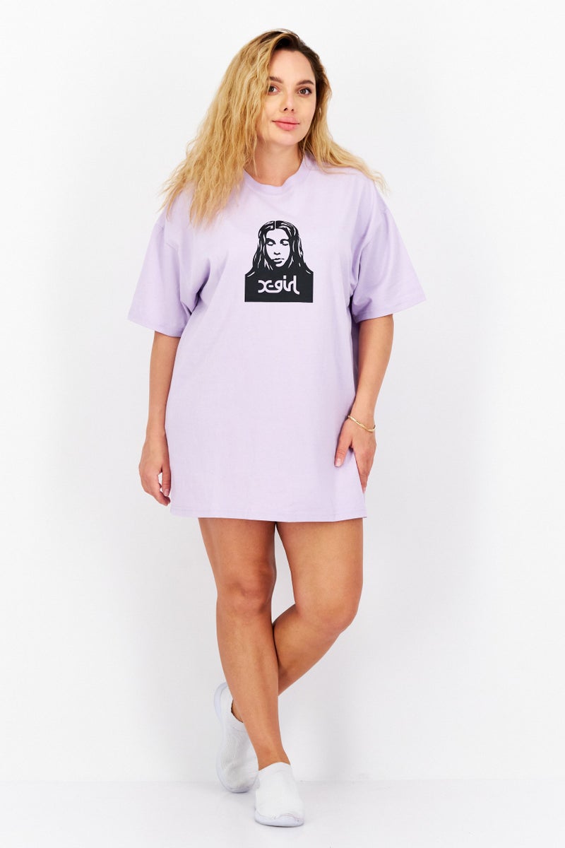 X-Girl Women Graphic Print Tee Mini Dress, Lilac - Image 4
