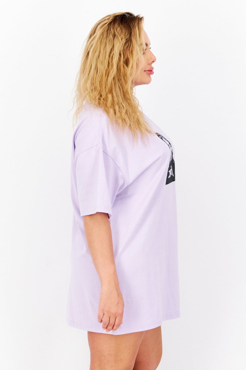 X-Girl Women Graphic Print Tee Mini Dress, Lilac - Image 2