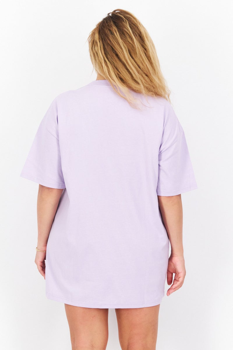 X-Girl Women Graphic Print Tee Mini Dress, Lilac - Image 3