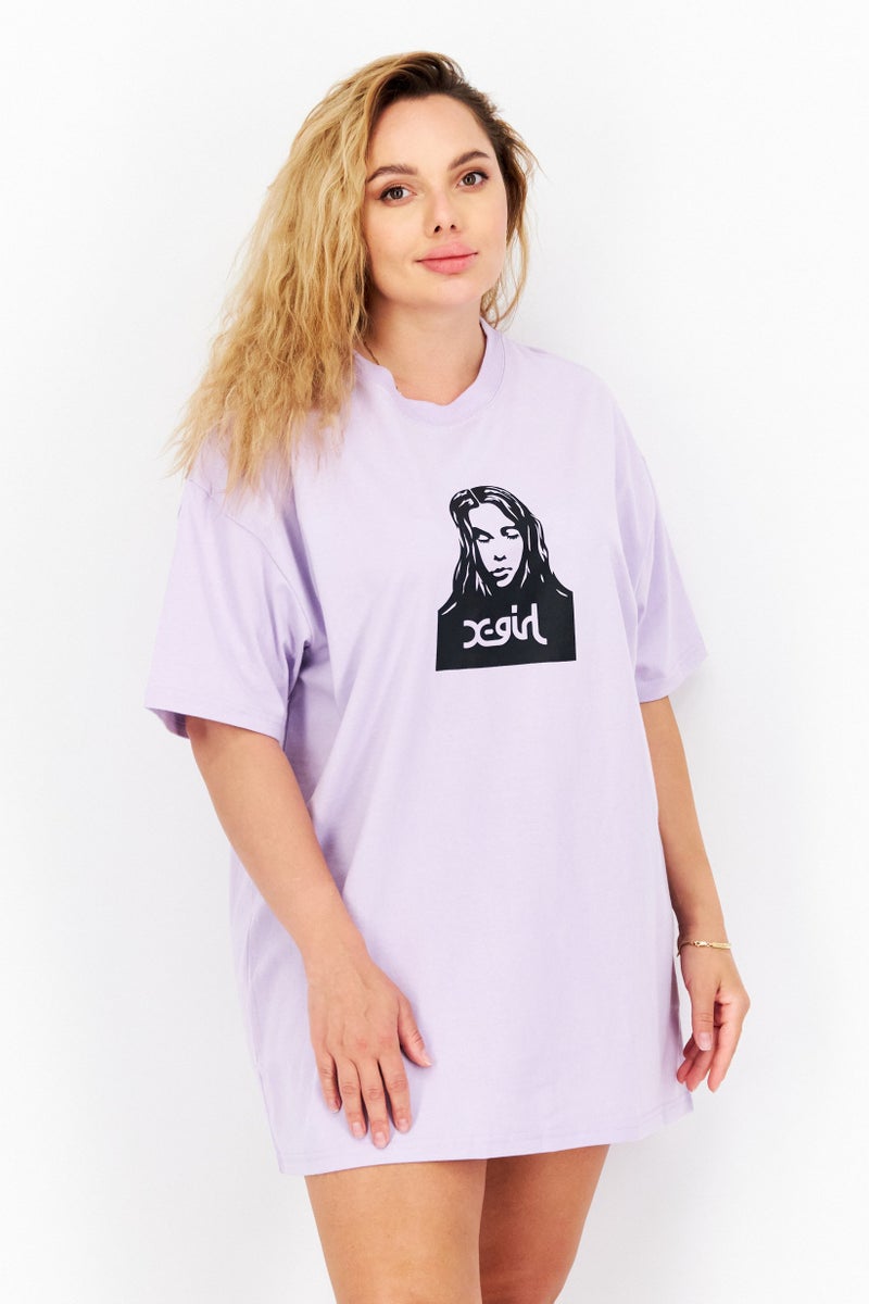 X-Girl Women Graphic Print Tee Mini Dress, Lilac - Image 1