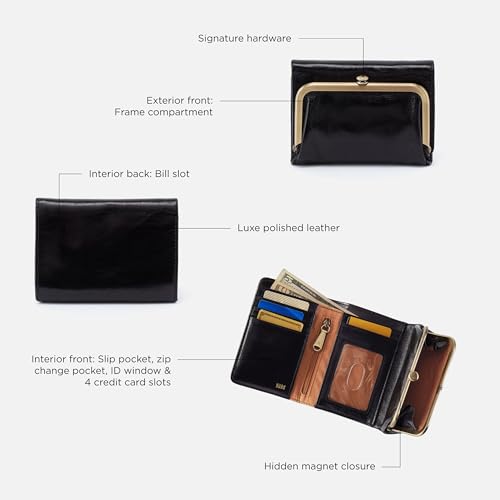 HOBO Robin Leather Compact Trifold Wallet with Zip Pocket, Cash Money Slot, Credit Card Organizer, and Fashion Frame Coin Pouch, Black - Image 4