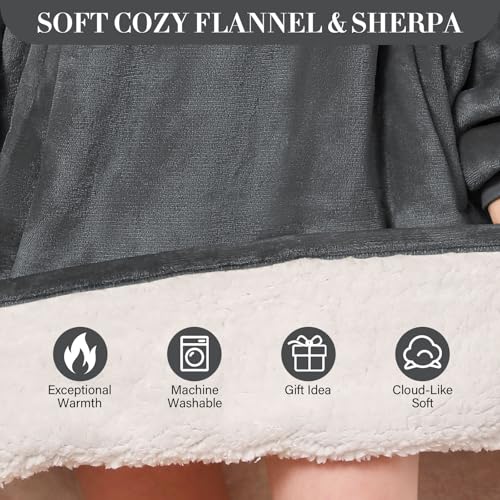 LetsFunny Blanket Hoodie,Oversized Wearable Sherpa Fleece Blanket Sweatshirt,Super Soft Warm Cozy with Giant Pocket,Gifts for Women Men Adults Teenagers Kids, One Size Fits All - Image 5