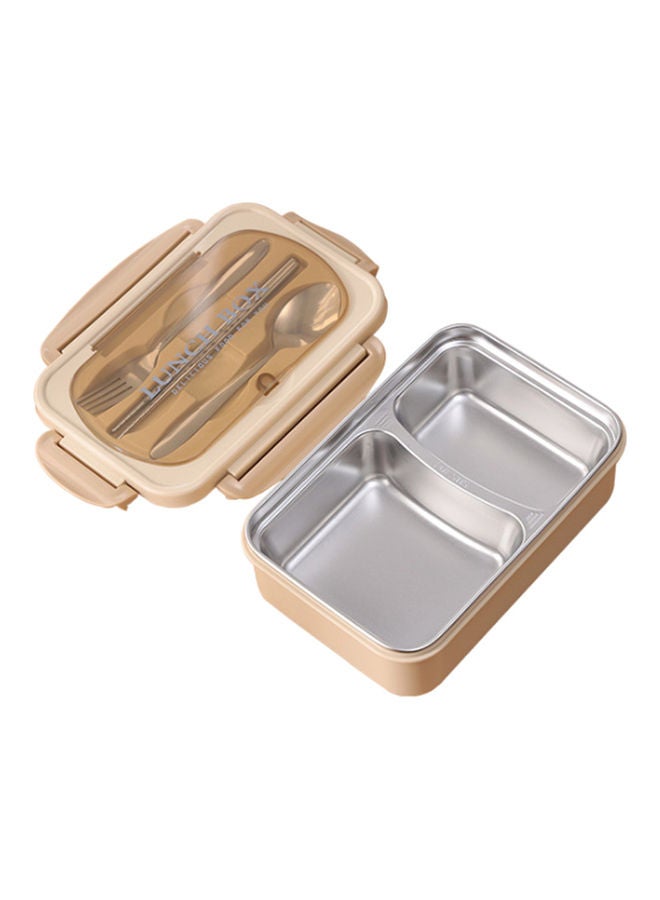 إسكدنيا حاويات طعام مُقسمة لتسخين الميكروويف مُزودة بملعقة وعيدان لتناول الطعام بيج 23.0x16.5x8.0سم - Image 1