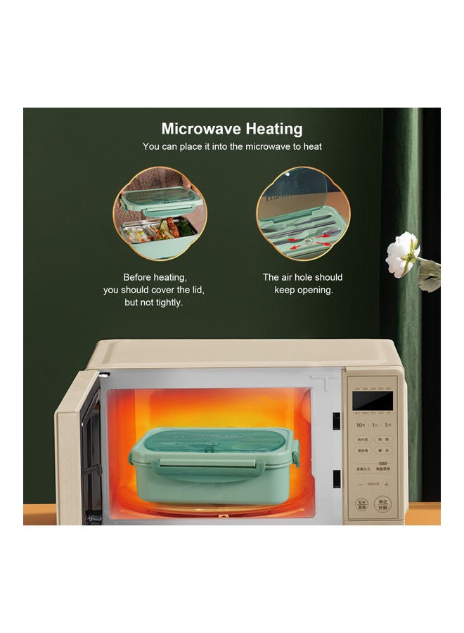 إسكدنيا حاويات طعام مُقسمة لتسخين الميكروويف مُزودة بملعقة وعيدان لتناول الطعام بيج 23.0x16.5x8.0سم - Image 4