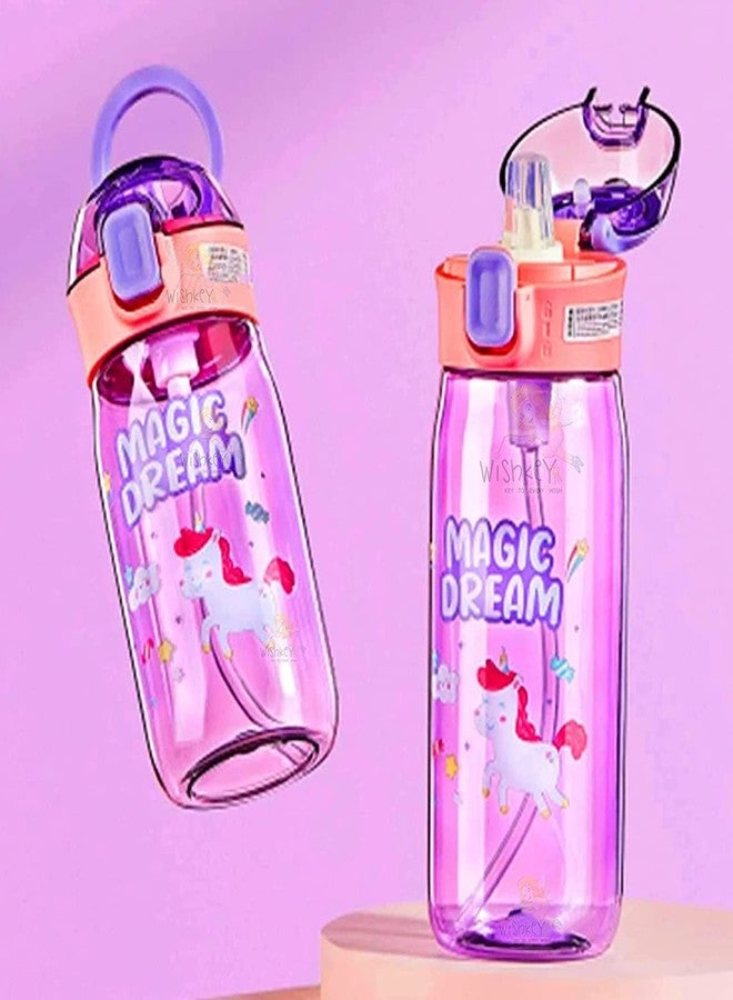 NETIZEN Cute Transparent Water Bottle With Straw One Touch Sipper for kids and School 630 ml (PACK of 1, Mulitcolor) - Image 2