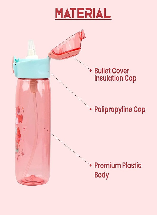 NETIZEN Cute Transparent Water Bottle With Straw One Touch Sipper for kids and School 630 ml (PACK of 1, Mulitcolor) - Image 4