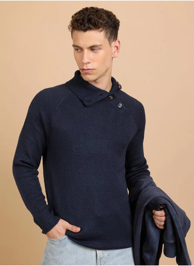 HIGHLANDER Turtle Neck Textured Sweater with Button Accent by Styli