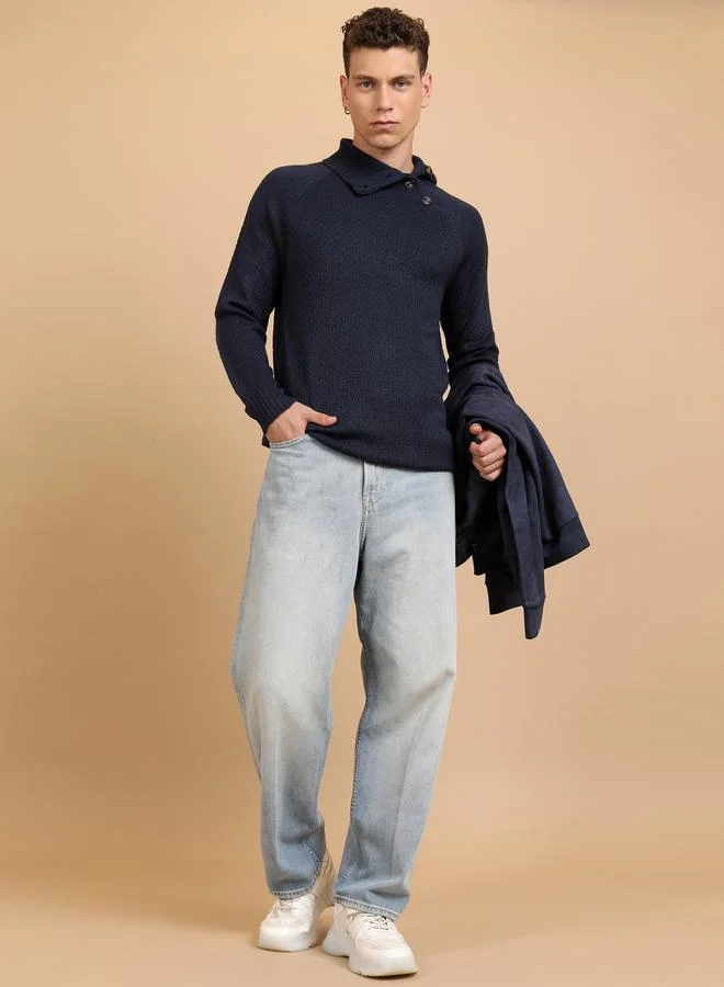 HIGHLANDER Turtle Neck Textured Sweater with Button Accent by Styli