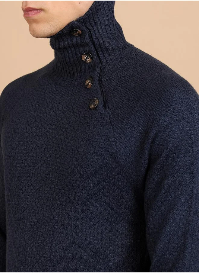 HIGHLANDER Turtle Neck Textured Sweater with Button Accent by Styli
