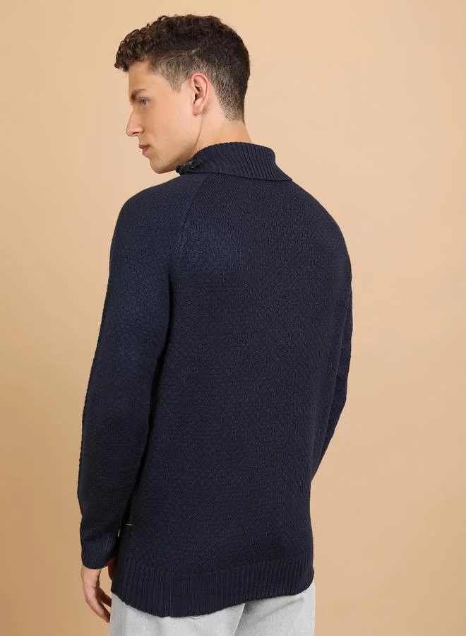 HIGHLANDER Turtle Neck Textured Sweater with Button Accent by Styli