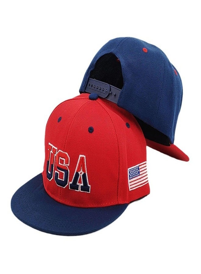 Krirteh USA Snapback Hats for Men Women American Flag Baseball Cap Adjustable Cotton Embroidered Flat Brim Hat Patriotic Dad Hat Trucker Cap Navy Blue - Image 2