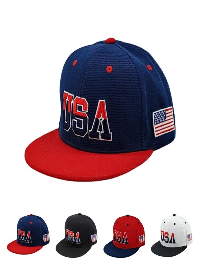 Krirteh USA Snapback Hats for Men Women American Flag Baseball Cap Adjustable Cotton Embroidered Flat Brim Hat Patriotic Dad Hat Trucker Cap Navy Blue - Image 1