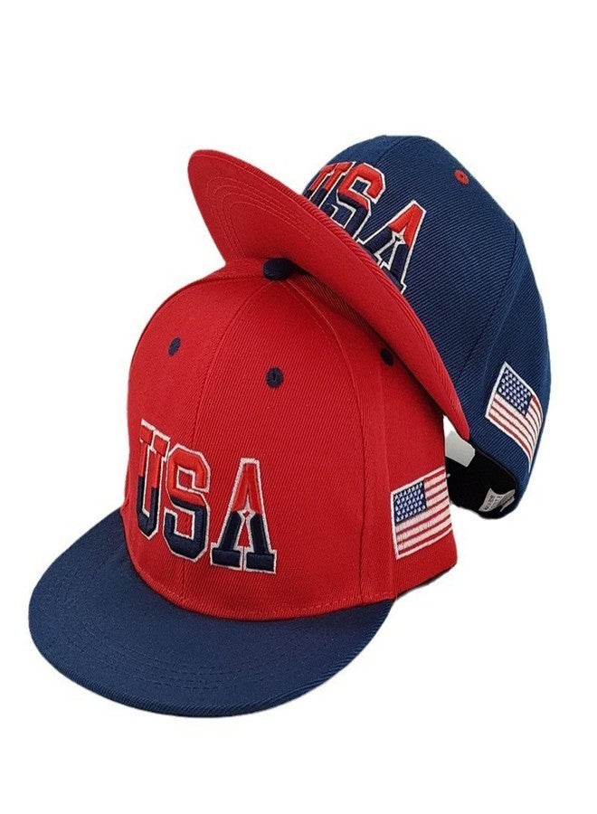 Krirteh USA Snapback Hats for Men Women American Flag Baseball Cap Adjustable Cotton Embroidered Flat Brim Hat Patriotic Dad Hat Trucker Cap Navy Blue - Image 3