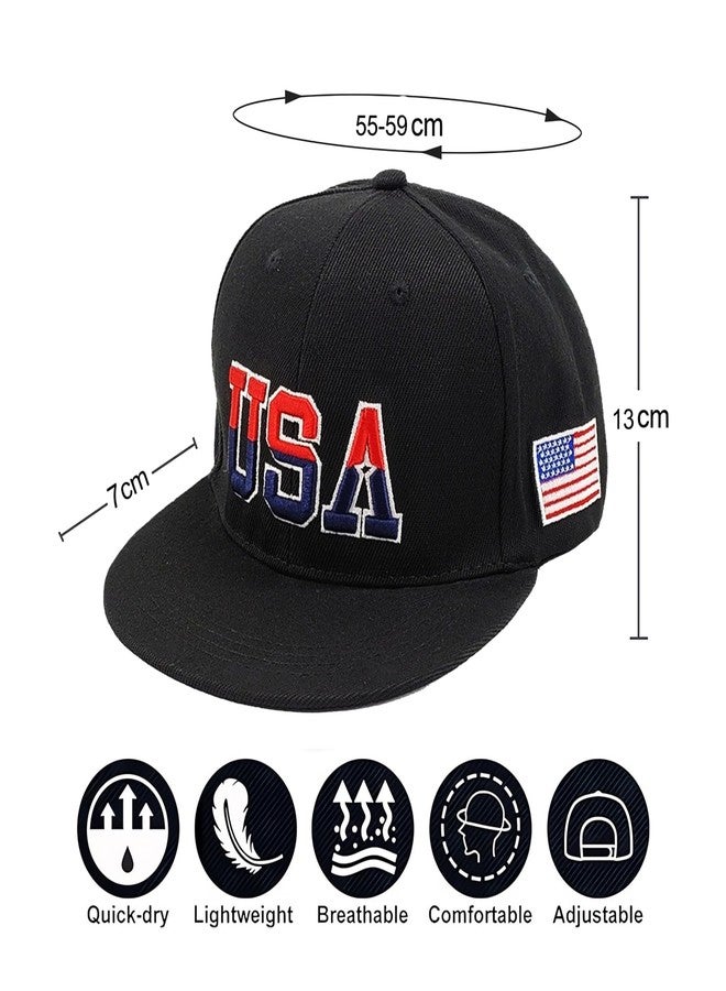 Krirteh USA Snapback Hats for Men Women American Flag Baseball Cap Adjustable Cotton Embroidered Flat Brim Hat Patriotic Dad Hat Trucker Cap Navy Blue - Image 4