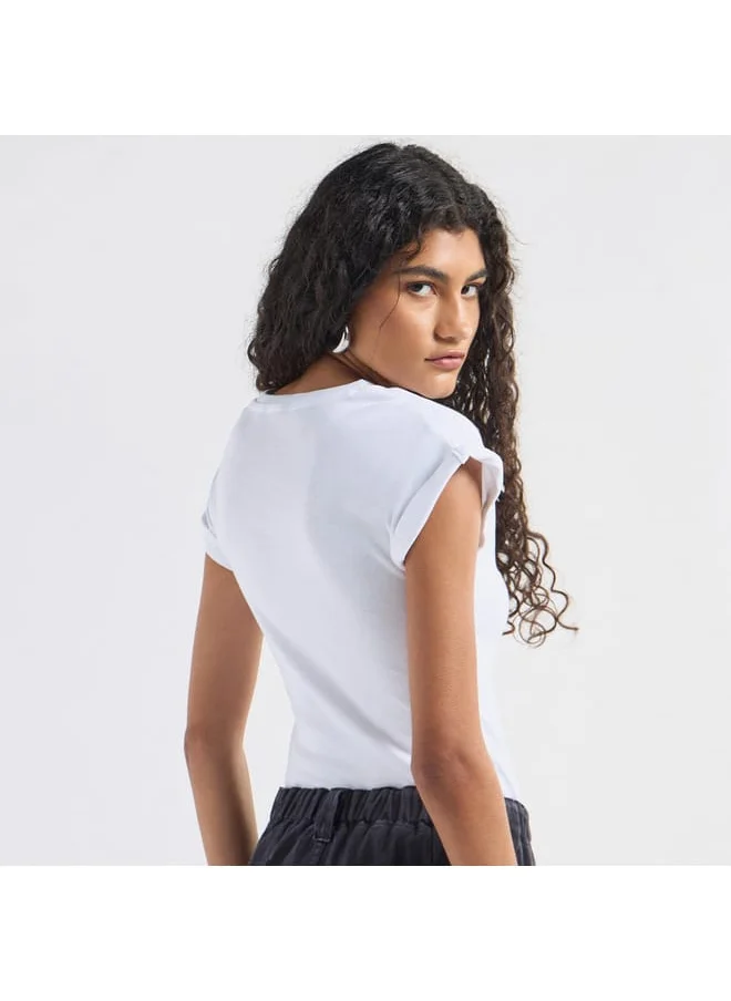 FAV Ribbed Crew Neck Bodysuit with Extended Sleeves