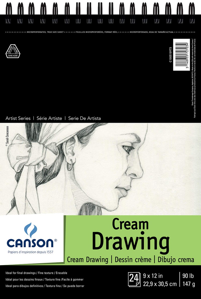 Canson Artist Series Drawing Paper, Cream, Wirebound Pad, 9x12 inches, 60 Sheets (90lb/147g) - Artist Paper for Adults and Students - Charcoal, Colored Pencil, Ink, Pastel, Marker - Image 1