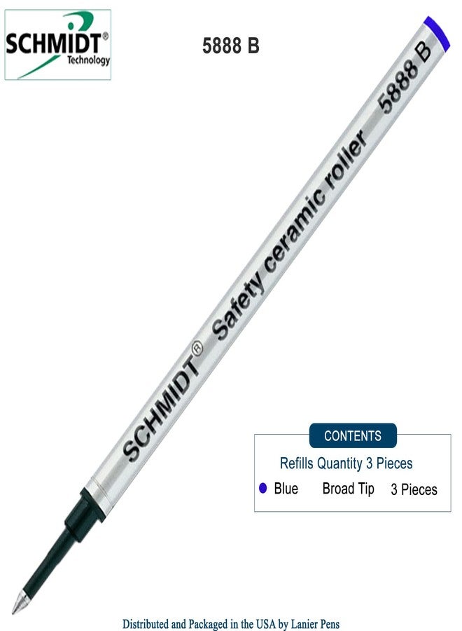 Lanier Pens Schmidt 5888 B Safety Ceramic Rollerball Metal Refill - Blue Ink (Broad Tip 1.00mm) - Pack of 3 - Image 2