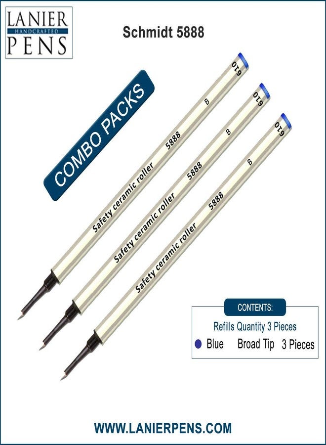 Lanier Pens Schmidt 5888 B Safety Ceramic Rollerball Metal Refill - Blue Ink (Broad Tip 1.00mm) - Pack of 3 - Image 3