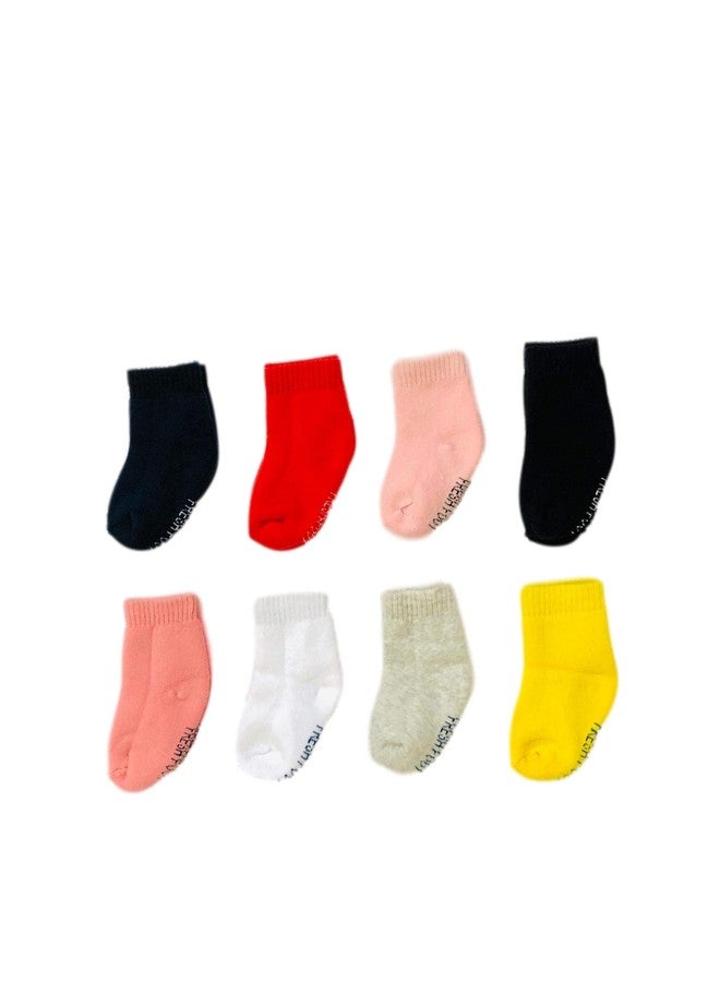 Freshfoot Cute and Colourful New Born Baby socks Set 0-12 Months (Size 0-12 Months) (Pack of 8) (Light Sade),Multicoloured (Solid Theme Boy (Pack of 8), 0-6) - Image 1