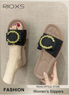 RIOXS Women's Summer Sequins Slippers, Non-Slip Open-toe Beach Sandals, Glitter Plain Sliders, Soft Thick-soled Sandals, Fashionable Women's Slide Sandal for Indoor Or Outdoor Use  - Image 1