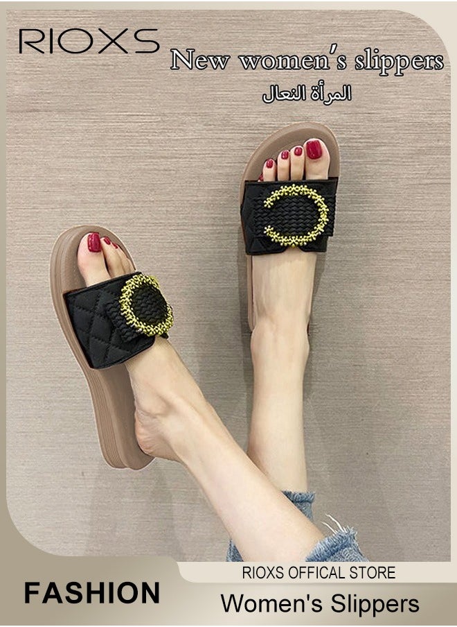 RIOXS - Women's Summer Sequins Slippers, Non-Slip Open-toe Beach Sandals, Glitter Plain Sliders, Soft Thick-soled Sandals, Fashionable Women's Slide Sandal for Indoor Or Outdoor Use - Image 1