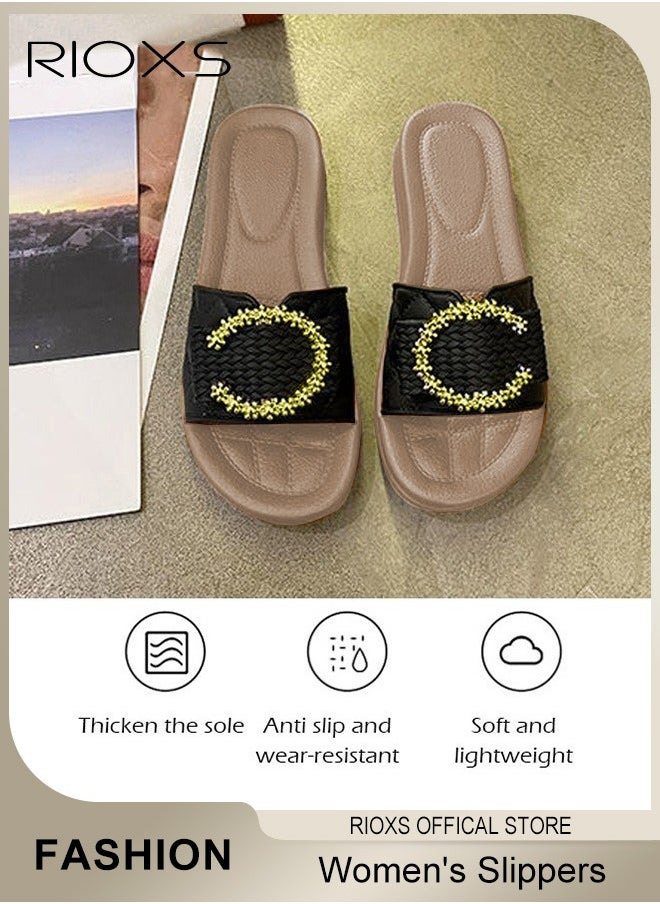 RIOXS - Women's Summer Sequins Slippers, Non-Slip Open-toe Beach Sandals, Glitter Plain Sliders, Soft Thick-soled Sandals, Fashionable Women's Slide Sandal for Indoor Or Outdoor Use - Image 1