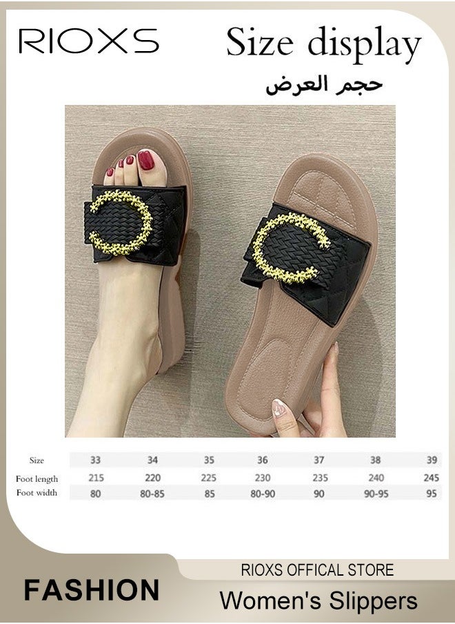RIOXS - Women's Summer Sequins Slippers, Non-Slip Open-toe Beach Sandals, Glitter Plain Sliders, Soft Thick-soled Sandals, Fashionable Women's Slide Sandal for Indoor Or Outdoor Use - Image 1