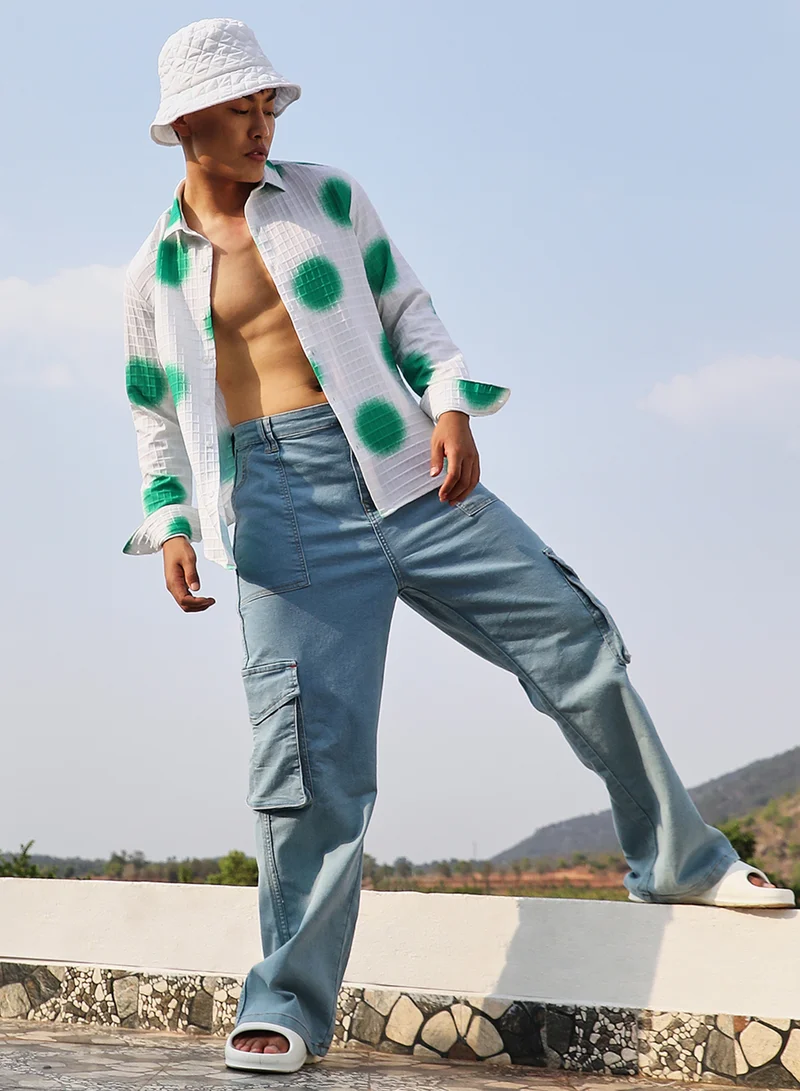 Campus Sutra Men's Chalk White:Emerald Green Spraypaint Shirt