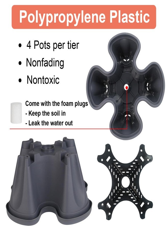 GameXcel Vertical Planter 5 Tier Stackable Planters Garden Planters Strawberry Herb Flower and Vegetable Planter Indoor Outdoor Gardening Pots with Removable Wheels and Tools - Image 2