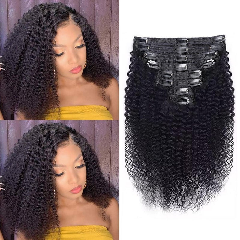 Cecycocy Curly Clip In Extension Human Hair 3C 4A Kinky Curly Clip Ins Full Head for Women Brazilian Remy Human Hair Natural Color 8Pcs with18clips 120gSet 16 inch
