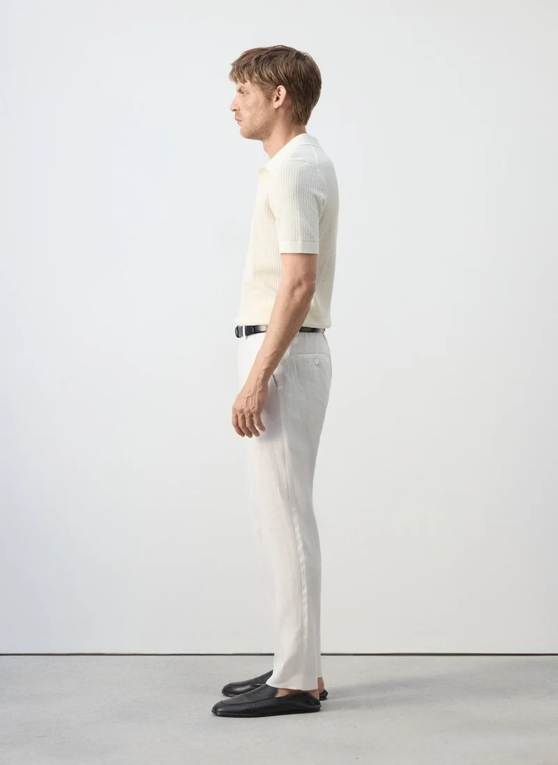 Mango Man 02-OFFWHITE Slim-Fit 100% Linen Trousers for Men | Best Price UAE