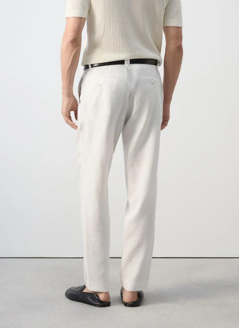 مانجو مان Slim-Fit 100% Linen Trousers