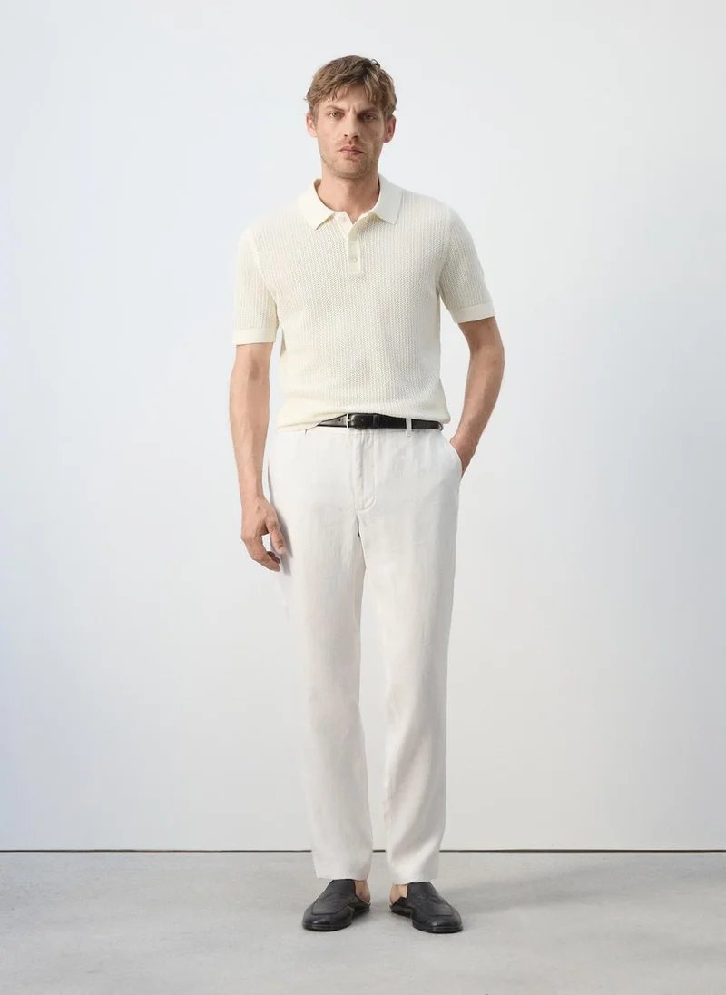 Mango Man 02-OFFWHITE Slim-Fit 100% Linen Trousers for Men | Best Price UAE