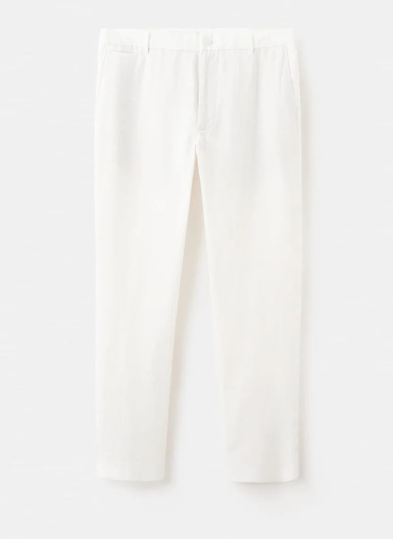 Mango Man 02-OFFWHITE Slim-Fit 100% Linen Trousers for Men | Best Price UAE