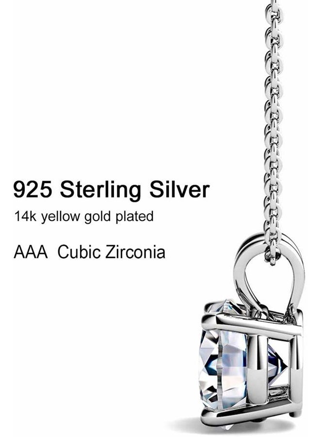 AllenCOCO White Gold Plated Sterling Silver Cubic Zirconia Round Cut Solitaire Pendant Necklace, Cubic Zirconia - Image 3