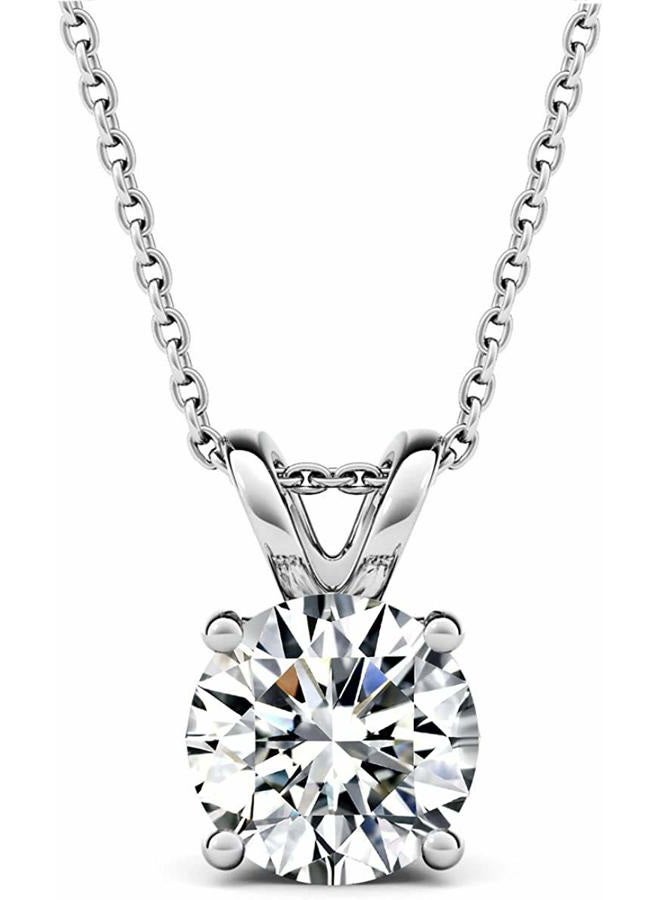 AllenCOCO White Gold Plated Sterling Silver Cubic Zirconia Round Cut Solitaire Pendant Necklace, Cubic Zirconia - Image 1