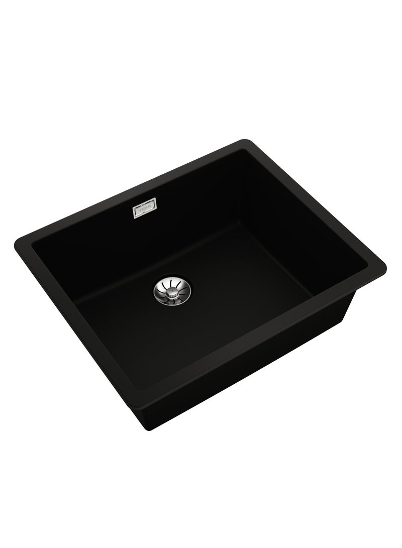 TEKA Radea Series Tegranite+ Kitchen Sink with One Bowl and 2-in-1 Installation Options: Top or Undermount, 3½” PerfectFlow Manual Waste Basket with Siphon, 200 mm Deep Bowl Radea R10 50.40 Black - Image 2