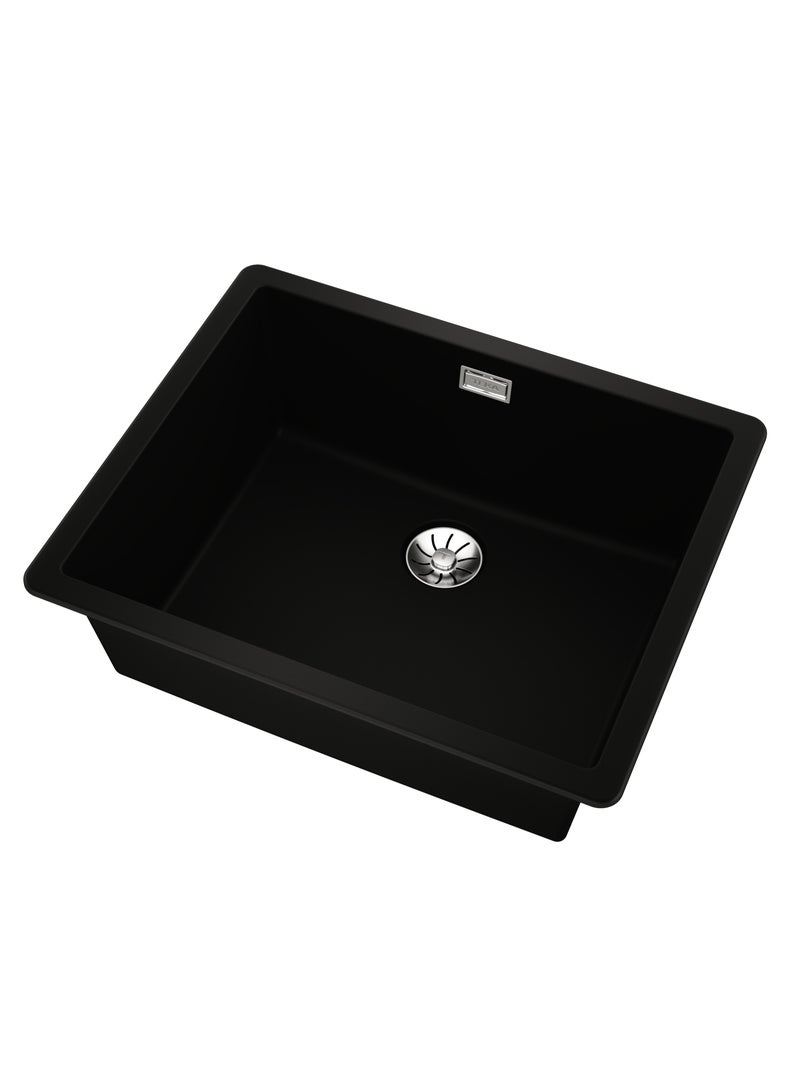 TEKA Radea Series Tegranite+ Kitchen Sink with One Bowl and 2-in-1 Installation Options: Top or Undermount, 3½” PerfectFlow Manual Waste Basket with Siphon, 200 mm Deep Bowl Radea R10 50.40 Black - Image 3