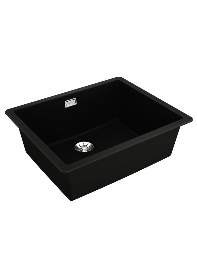 TEKA Radea Series Tegranite+ Kitchen Sink with One Bowl and 2-in-1 Installation Options: Top or Undermount, 3½” PerfectFlow Manual Waste Basket with Siphon, 200 mm Deep Bowl Radea R10 50.40 Black - Image 4