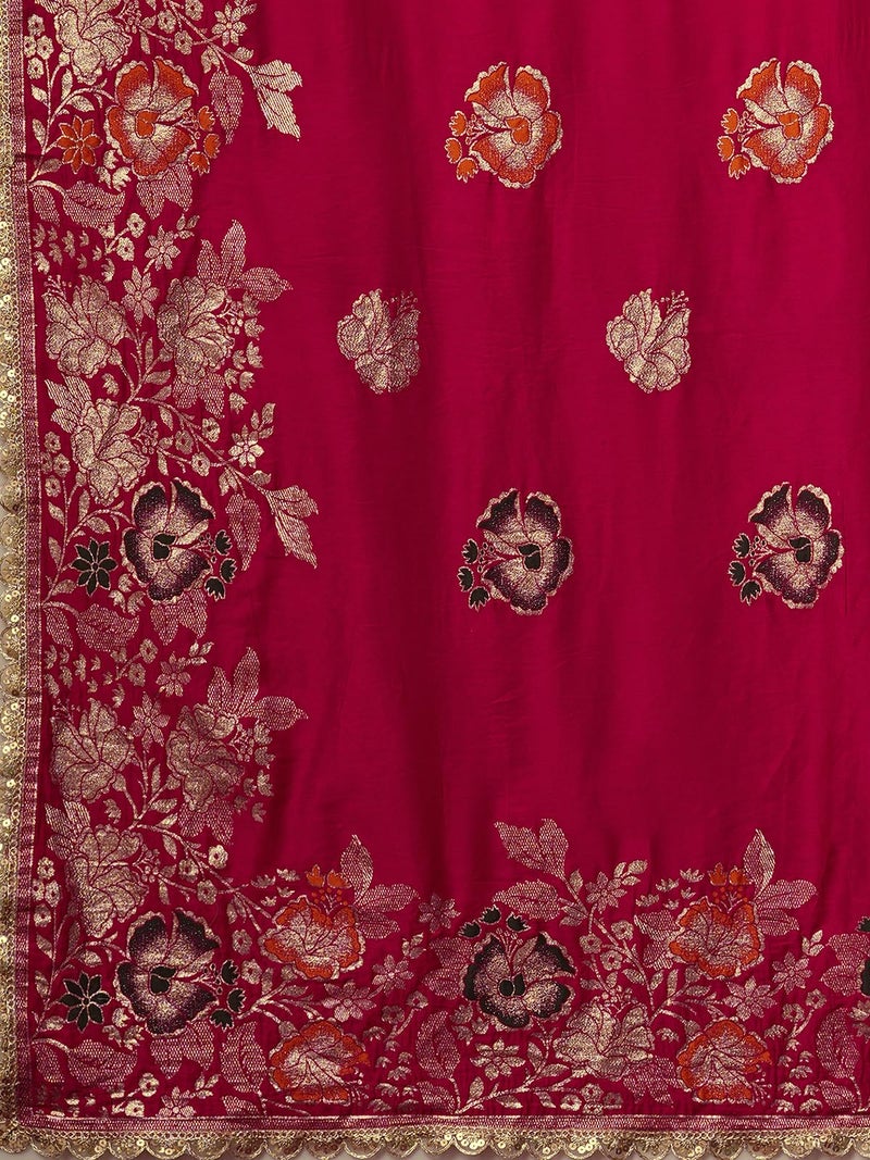 Satrani Women's Cotton Silk Banarasi Jacquard Saree with Unstitched Blouse Piece (4067S6422N_Rani Pink) - Image 5