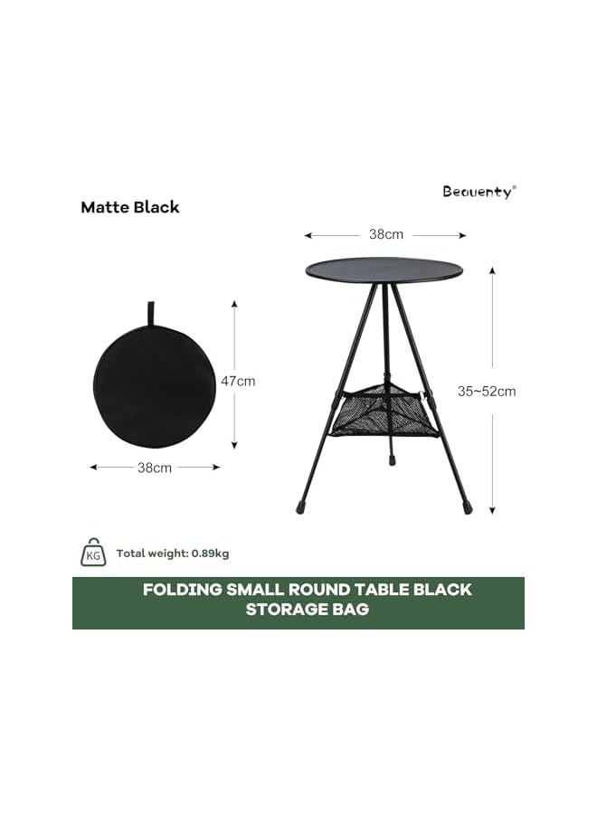 Beauenty Height Adjustable Camping Table, Lightweight Portable Outdoor Table With Carrying Bag, 38Cm Waterproof Abs Tabletop, Aluminium Alloy Tripod Support (Black) - Image 4