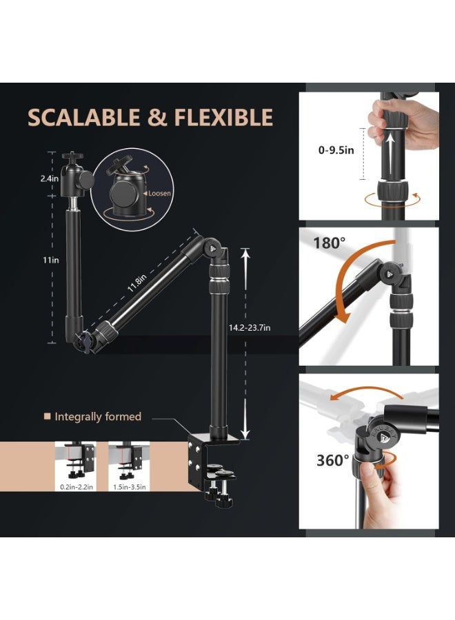 RAUBAY DMA01 Desktop Magic Arm – All Metal Overhead Camera Desk Mount, 360° Rotation, C-Clamp Boom Arm, Supports DSLR, Webcam, Microphone & Projector, For Live Stream & Overhead Photography - Image 2