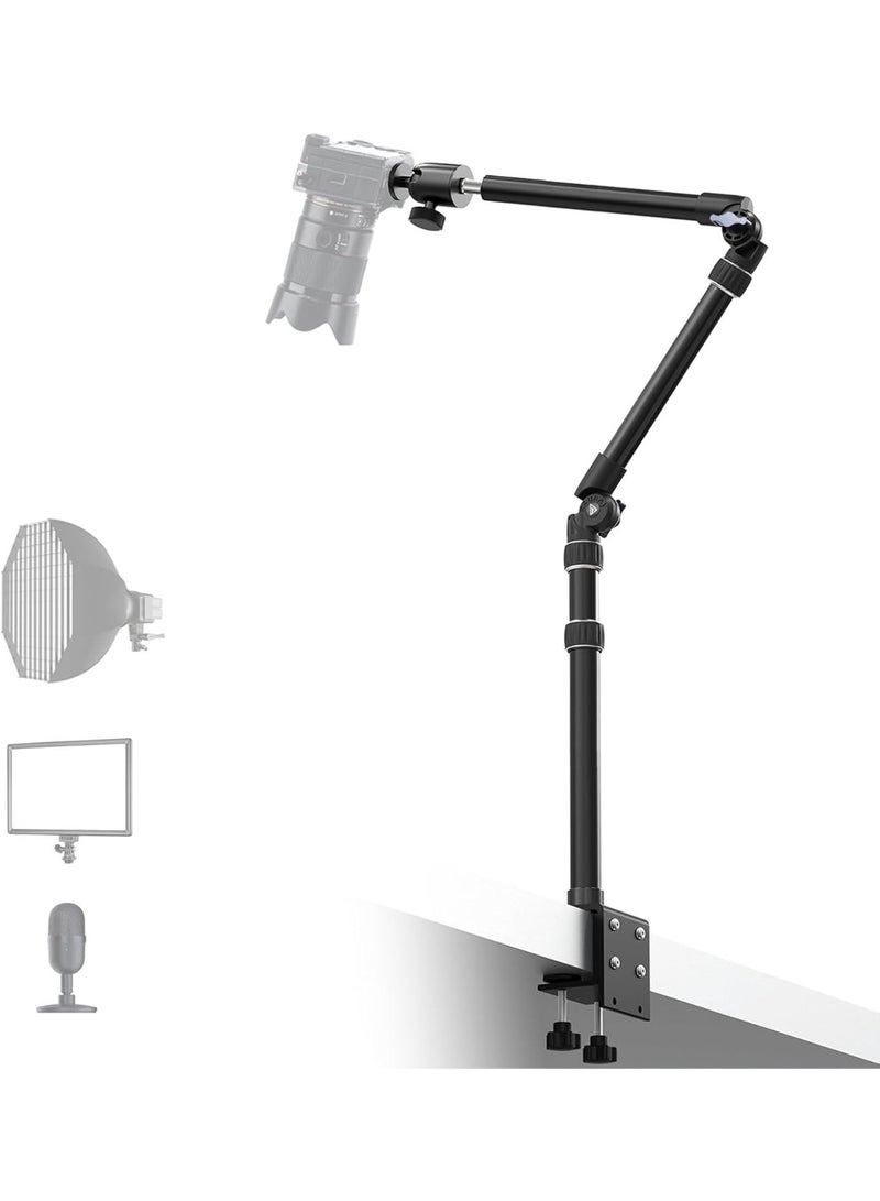 RAUBAY DMA01 Desktop Magic Arm – All Metal Overhead Camera Desk Mount, 360° Rotation, C-Clamp Boom Arm, Supports DSLR, Webcam, Microphone & Projector, For Live Stream & Overhead Photography - Image 1