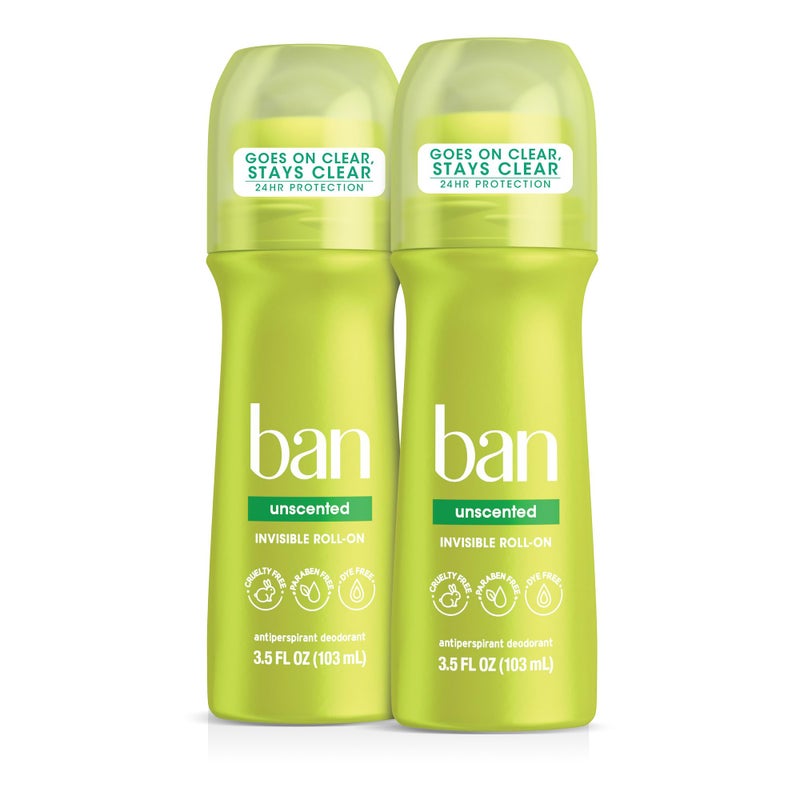 Ban Original Unscented 24-hour Invisible Antiperspirant  Roll-on Deodorant for Women and Men  Underarm Wetness Protection  with Odor-fighting Ingredients  3.5 Fl Oz (Pack of 2) - Image 1